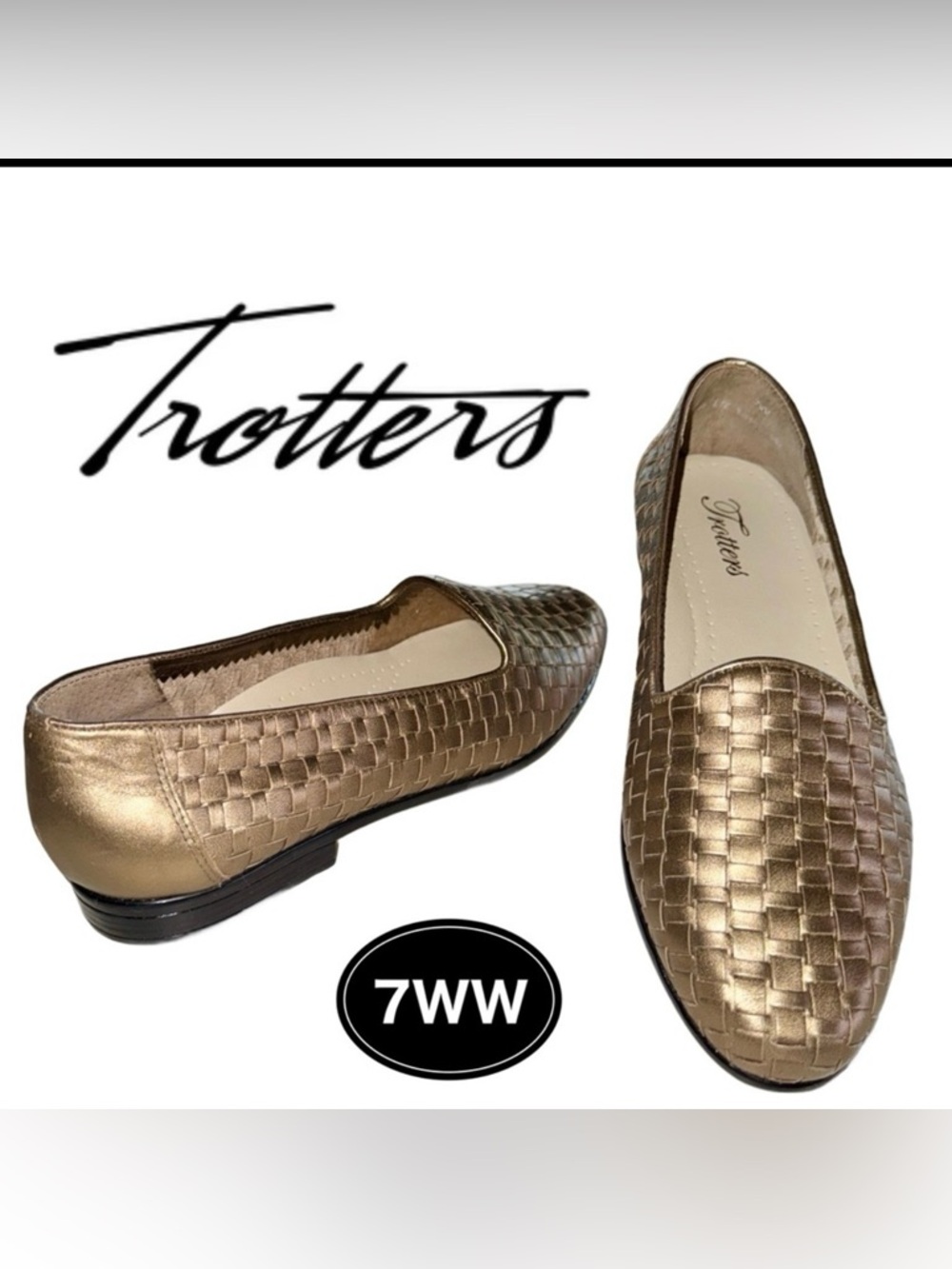 Trotters Leather Liz Woven Flats Loafers Gold (7WW)